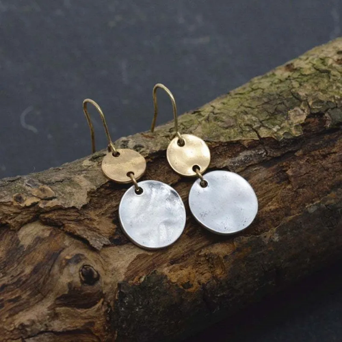Duo de Disques | Boucles d'oreilles avec disque doré et disque clair – Vue 01