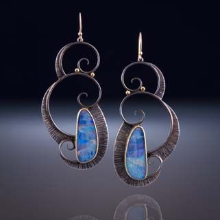 Vague Marine | Boucles d'oreilles argentées avec pierre bleu-vert – Vue 01