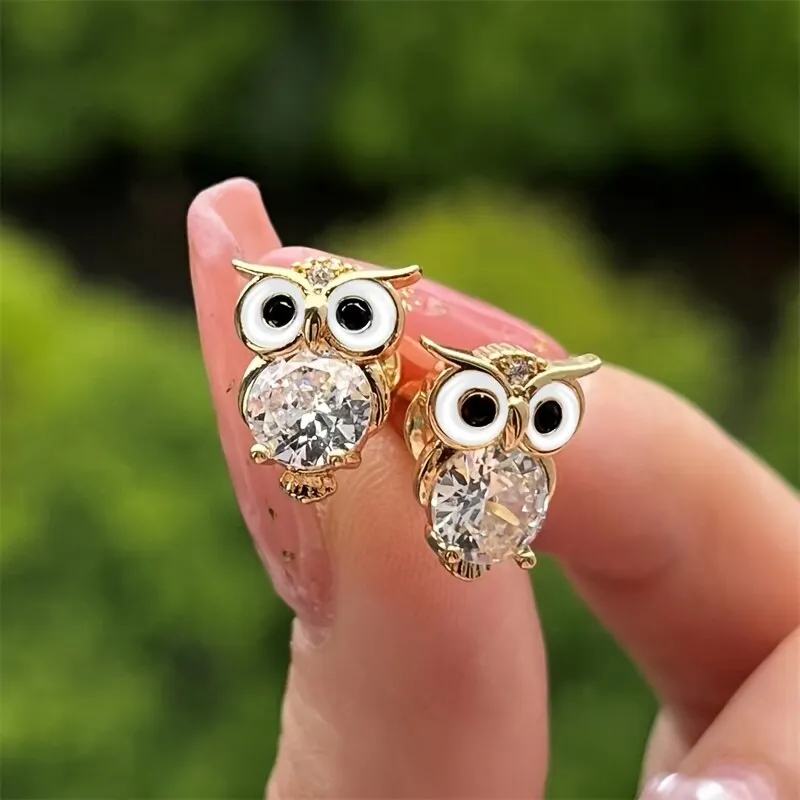 Hibou | Boucles d'oreilles dorées à motif de hibou – Vue 01