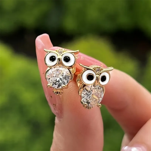 Hibou | Boucles d'oreilles dorées à motif de hibou – Vue 01