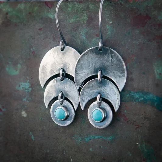Strates de Disques | Boucles d'oreilles argentées avec pierre turquoise – Vue 01