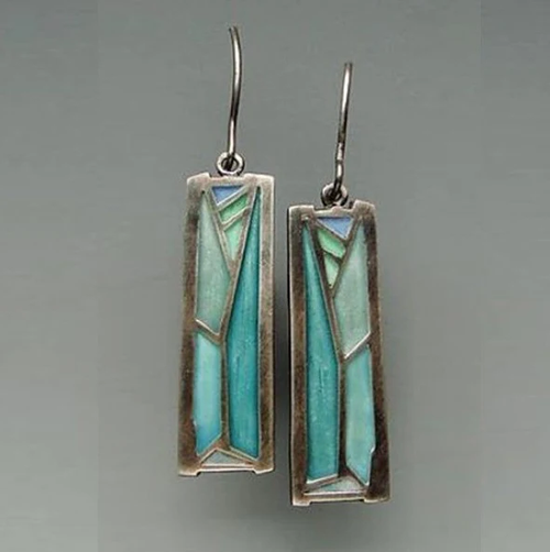 Panneau Mosaïque | Boucles d'oreilles argentées avec panneaux turquoise – Vue 01