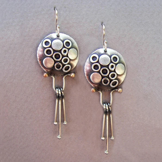 Cascade de Bulles | Boucles d'oreilles rondes avec points et barres suspendues – Vue 01