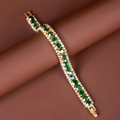 Vert Prairie | Bracelet doré avec pierres vertes – Vue 01