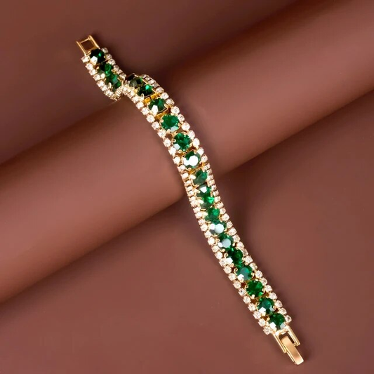 Vert Prairie | Bracelet doré avec pierres vertes – Vue 01