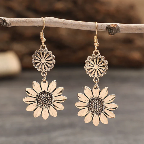 Cascade de Tournesols | Boucles d'oreilles dorées avec tournesols – Vue 01