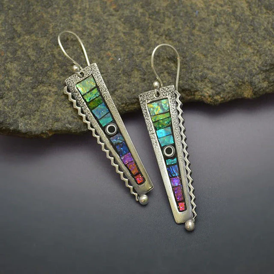 Barre Colorée | Boucles d'oreilles argentées avec pierres colorées – Vue 01