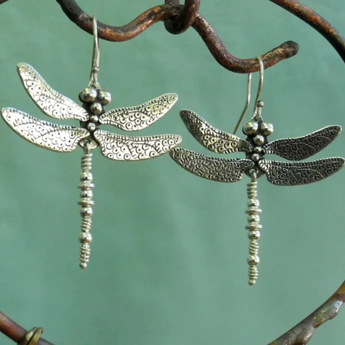Miroir Libellule | Boucles d'oreilles argentées à motif de libellule – Vue 01