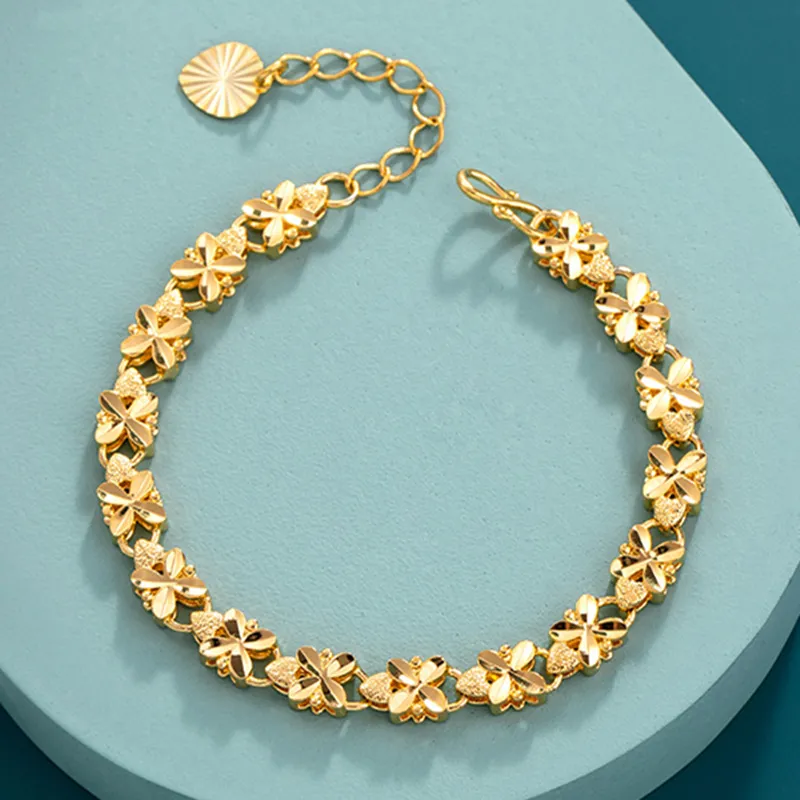 Marguerite | Bracelet doré à maillons floraux – Vue 01
