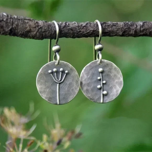 Pissenlit | Boucles d'oreilles rondes avec inflorescence en relief – Vue 01
