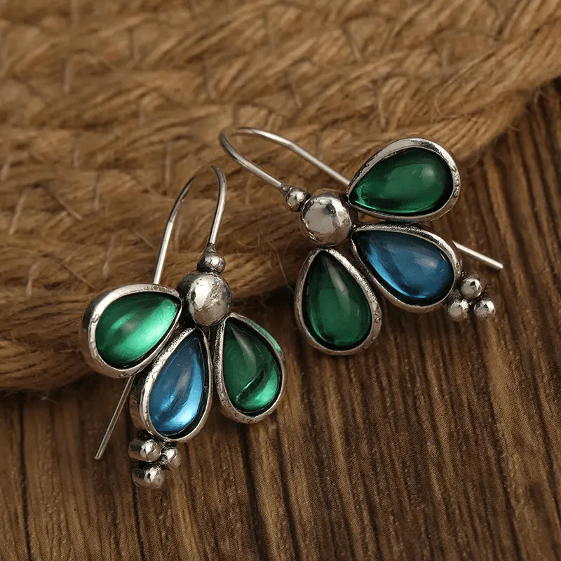 Envergure | Boucles d'oreilles avec pierres vertes et bleues – Vue 01