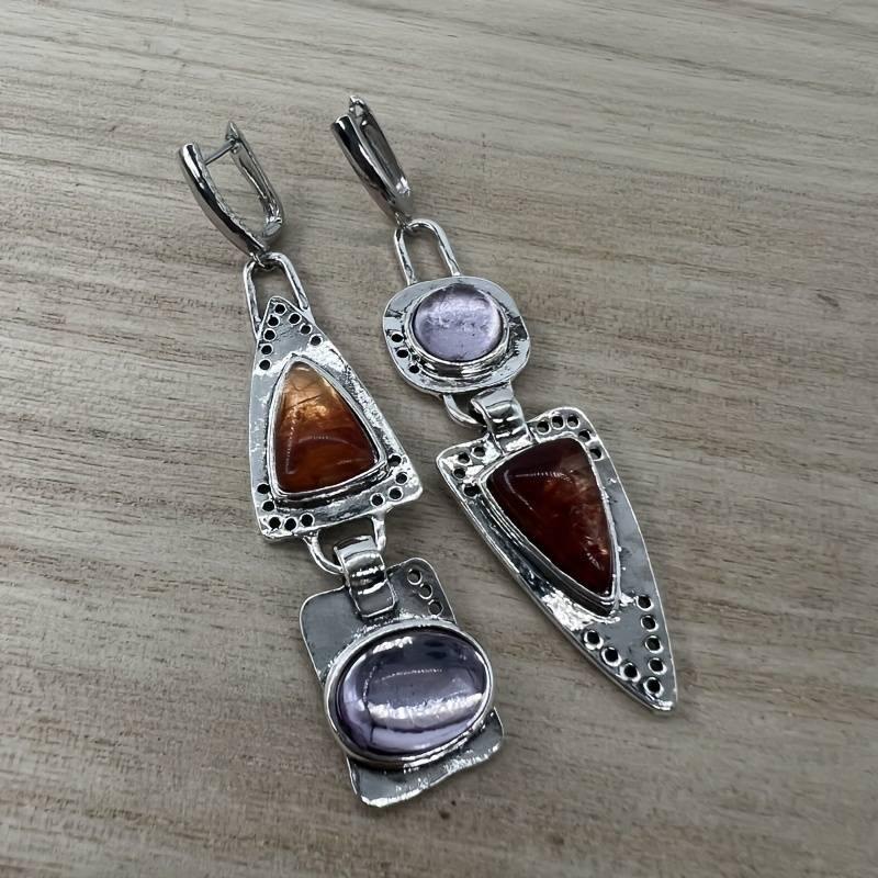 Maillon de Pierre | Longues boucles d'oreilles avec pierres colorées en maillons – Vue 01