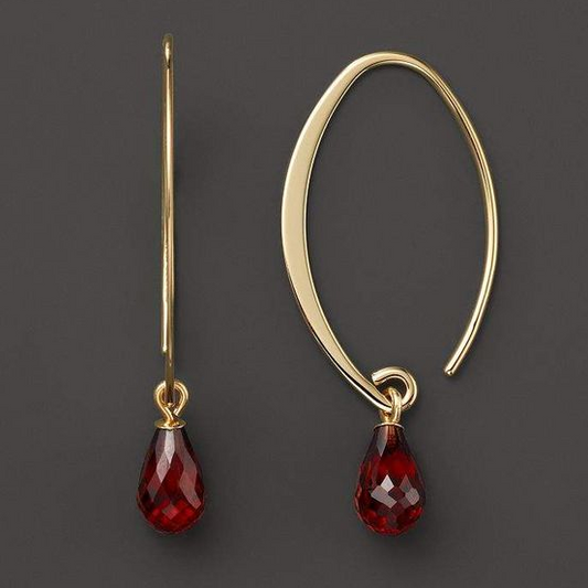 Goutte Rouge | Boucles d'oreilles dorées avec pierre rouge – Vue 01
