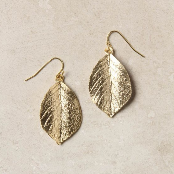Nervure de Feuille | Boucles d'oreilles dorées avec feuille et nervures – Vue 01