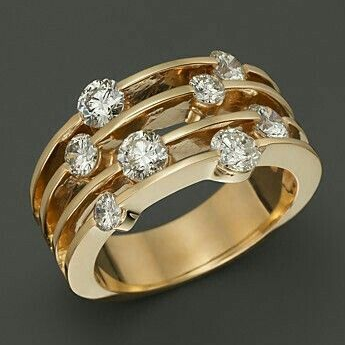 Éclat en Rangée | Bague large dorée avec pierres claires en rangées – Vue 01