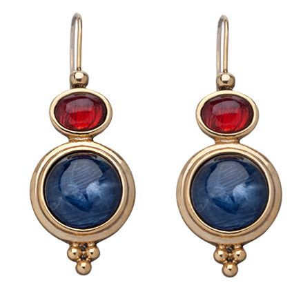 Rouge et Bleu | Boucles d'oreilles dorées avec pierres rouges et bleues – Vue 01