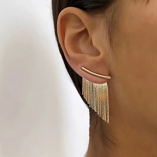Frange Dorée | Boucles d'oreilles dorées avec détail de franges – Vue 01