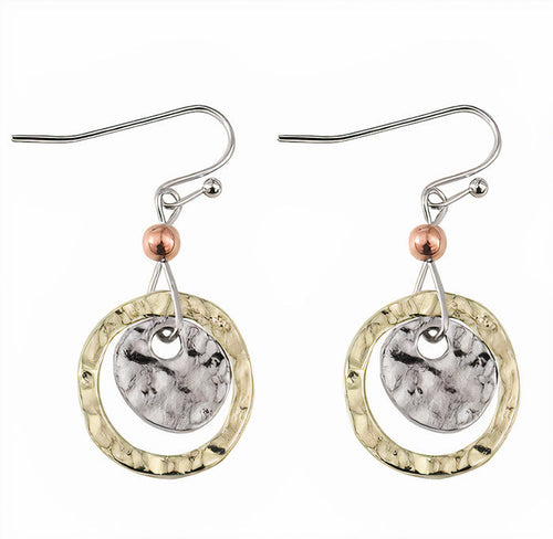 Disque Bordé | Boucles d'oreilles avec bordure dorée et centre argenté – Vue 01