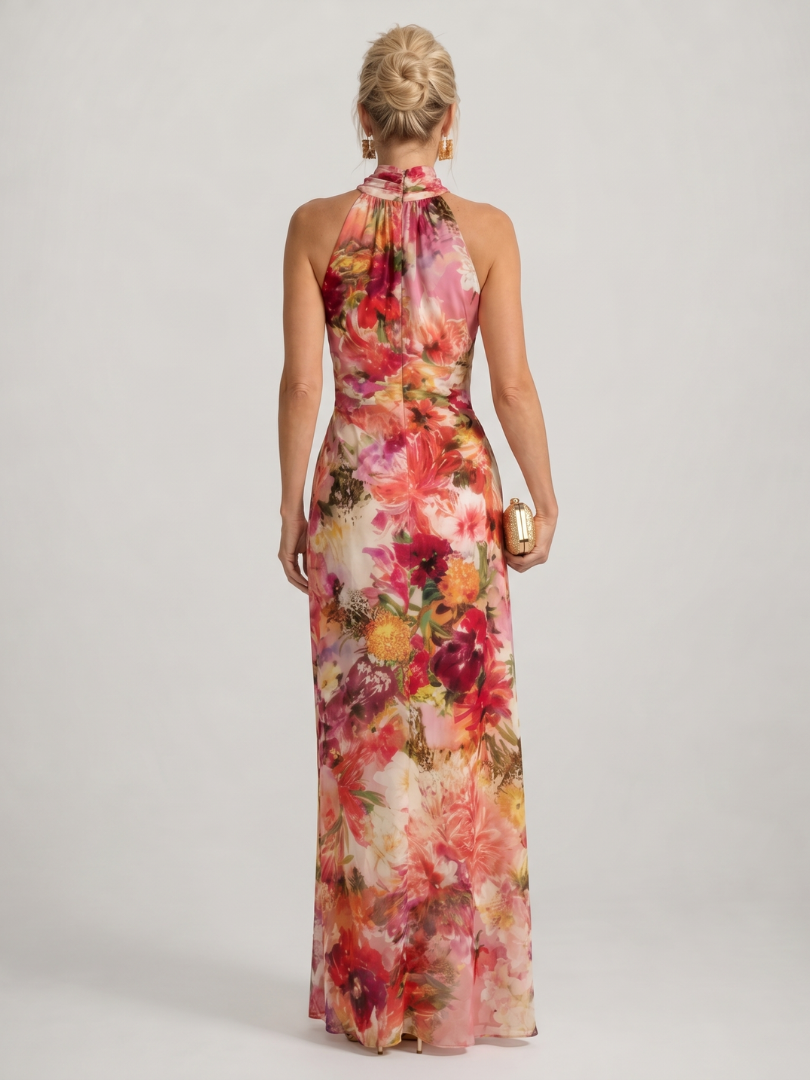 Marthe — Robe longue dos nu à grandes fleurs
