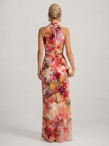 Marthe — Robe longue dos nu à grandes fleurs