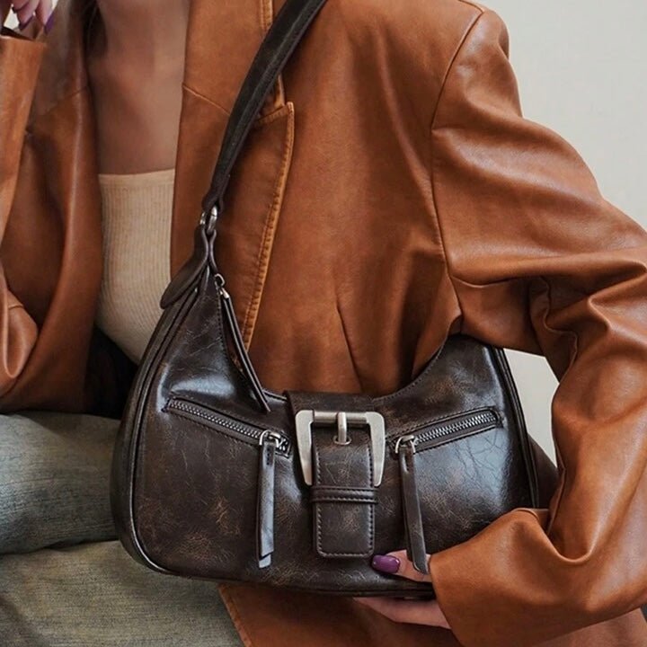 Sac bandoulière Janine brun foncé vu de trois quarts