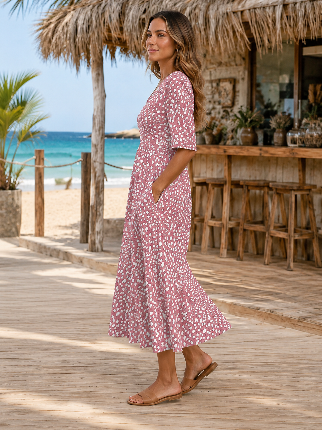 Coline — Robe longue fleurie à manches papillon