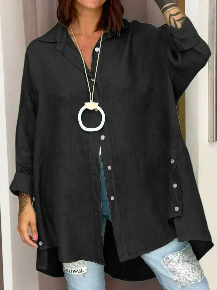 Yseult | Chemise oversize à fente latérale — Noir