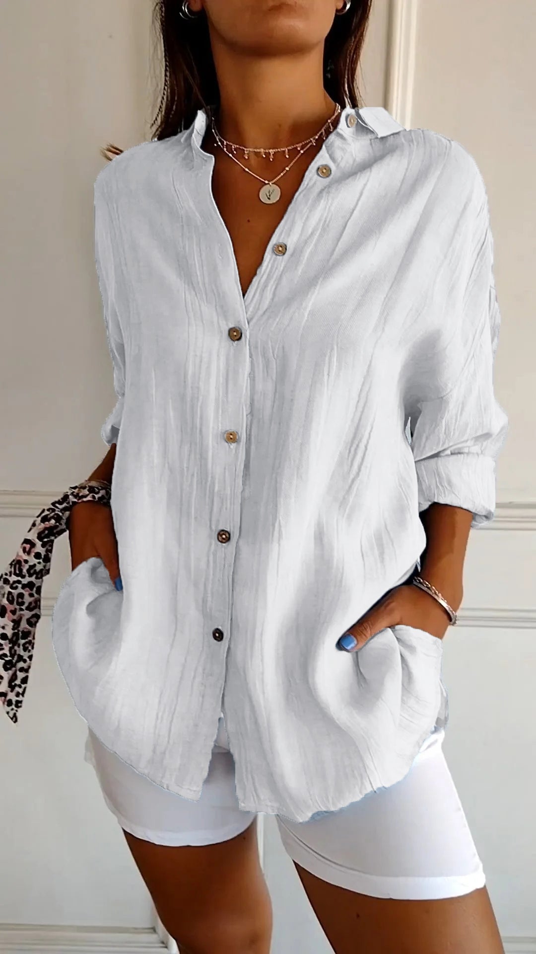 Vinciane | Chemise longue à l'aspect froissé — Blanc