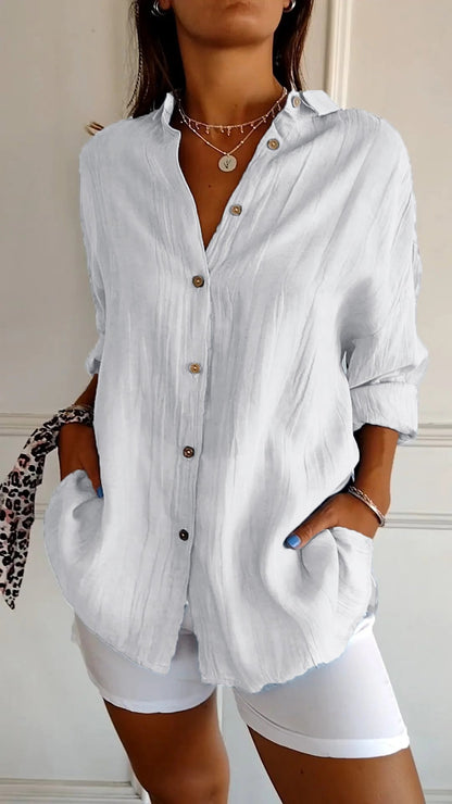 Vinciane | Chemise longue à l'aspect froissé — Blanc