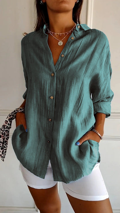 Vinciane | Chemise longue à l'aspect froissé — Vert canard