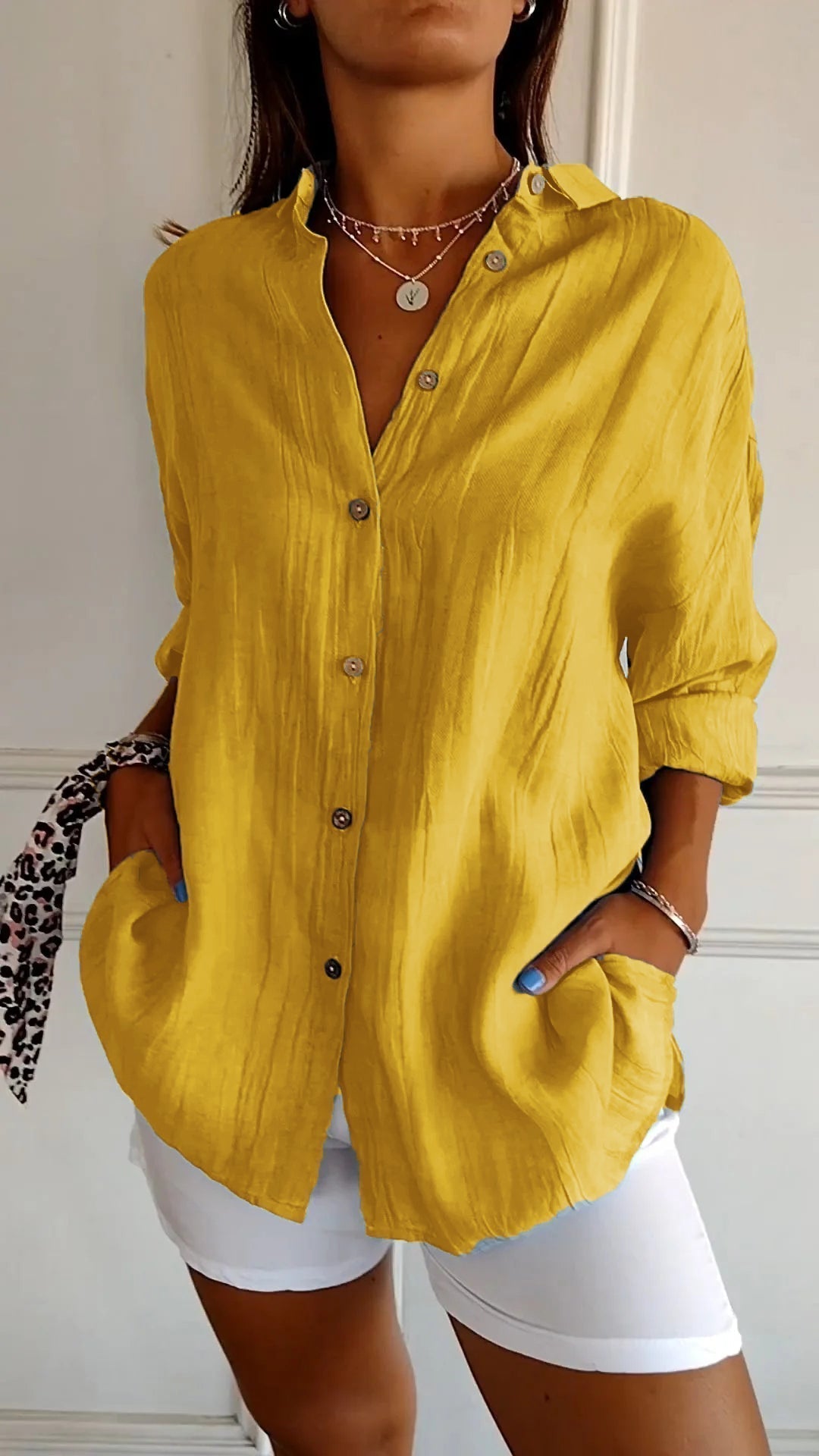 Vinciane | Chemise longue à l'aspect froissé — Moutarde
