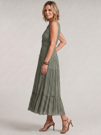 Gaétane — Robe longue froissée à volants étagés