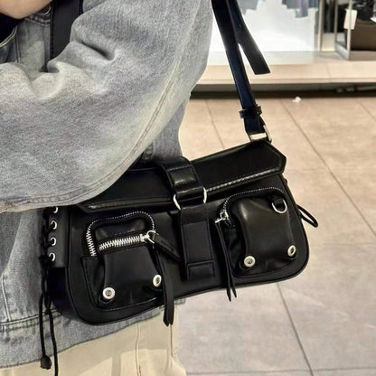 Sac porté épaule Lacet noir vu de trois quarts