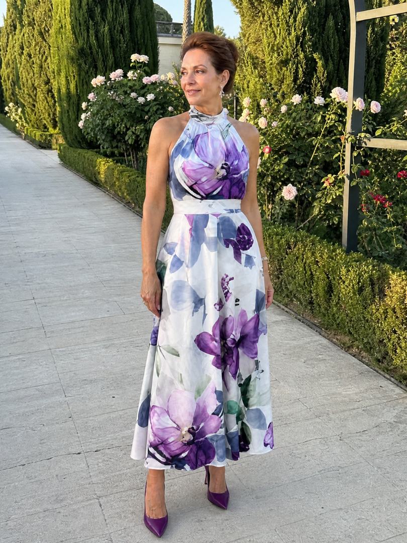 Suzette — Robe longue dos nu à grandes fleurs