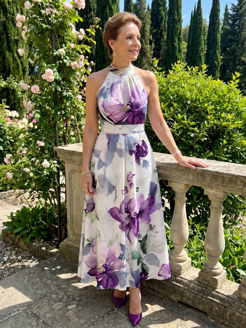 Suzette — Robe longue dos nu à grandes fleurs