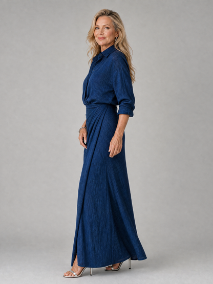 Yolande — Robe longue chemise drapée à la taille
