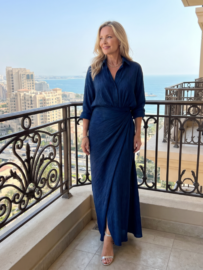 Yolande — Robe longue chemise drapée à la taille