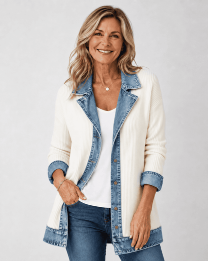 Axelle | Veste en maille à finitions en jean — Écru