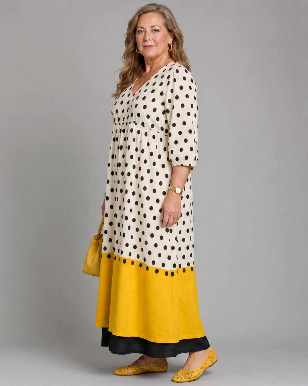 Léa — Robe longue à pois et ourlet contrasté