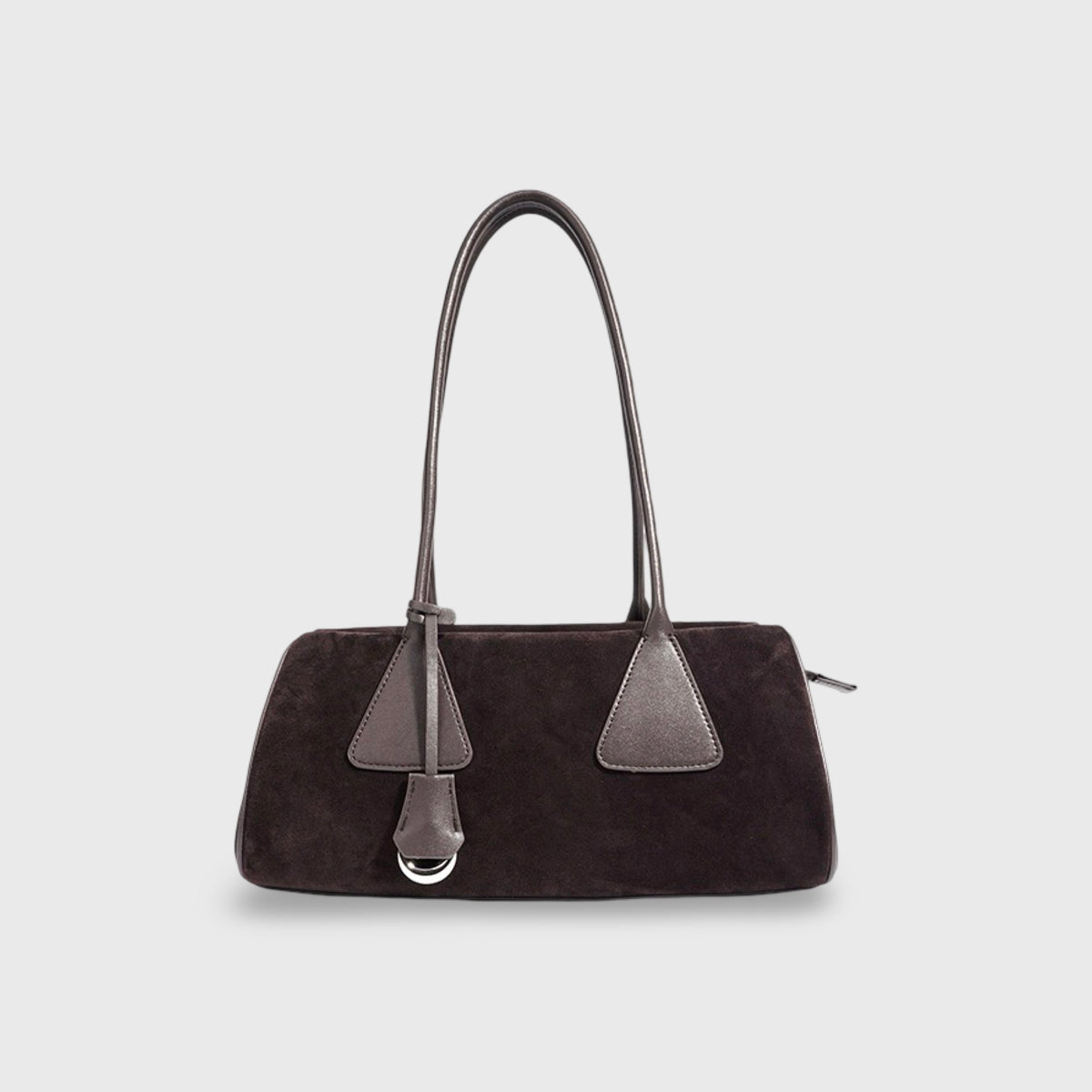 Sac Lulu en daim véritable brun foncé vu de face