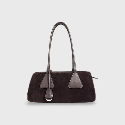 Sac Lulu en daim véritable brun foncé vu de face