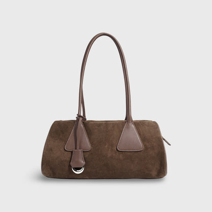 Sac Lulu en daim véritable taupe vu de face