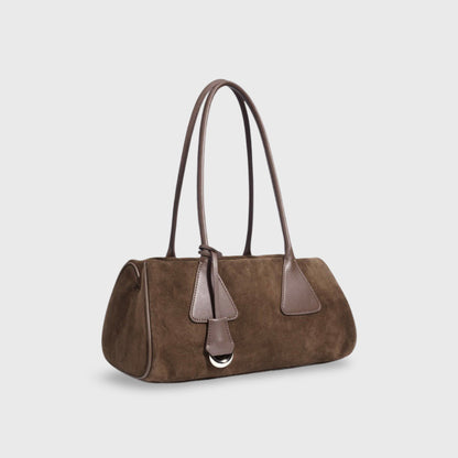 Sac Lulu en daim véritable taupe vu de côté