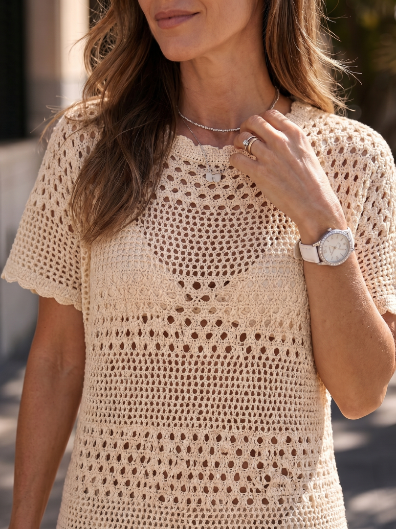 Maëva — Robe courte en maille ajourée à enfiler
