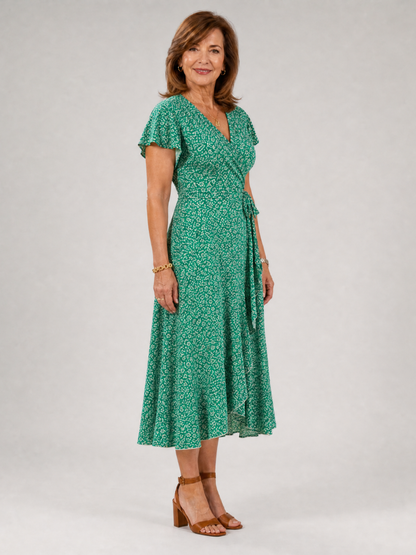 Émilie — Robe portefeuille fleurie à ourlet volanté