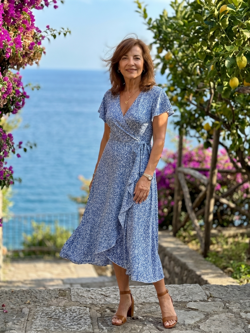 Émilie — Robe portefeuille fleurie à ourlet volanté