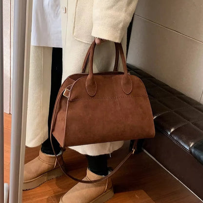 Sac en daim Moiré brun vu de côté