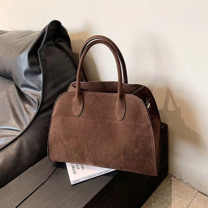 Sac en daim Moiré brun foncé vu de côté