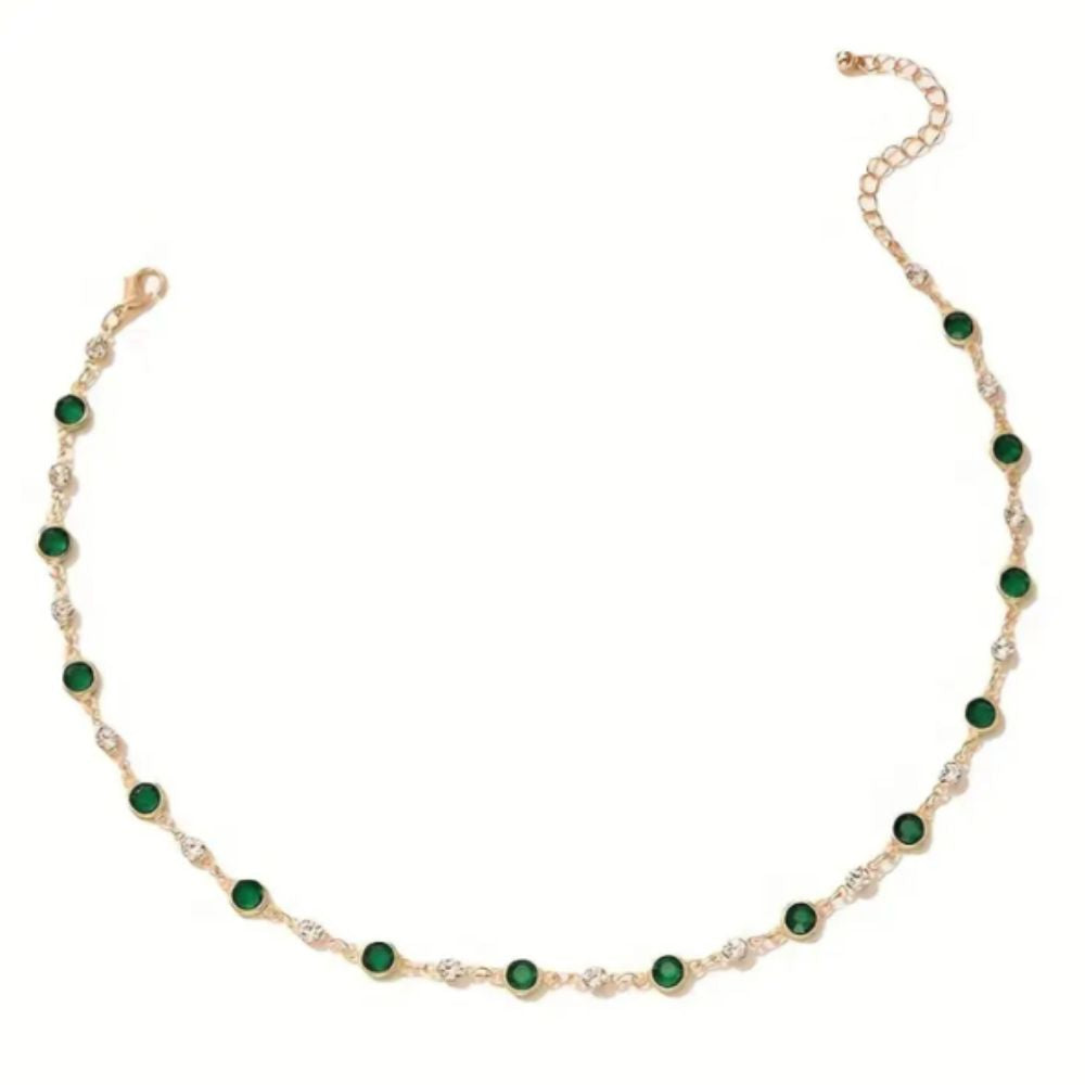 Esméralda | Collier doré avec détails verts et clairs – Vue 01