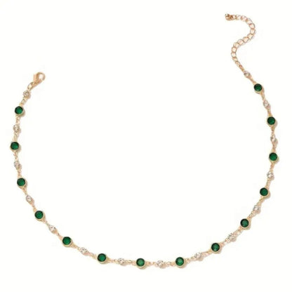 Esméralda | Collier doré avec détails verts et clairs – Vue 01